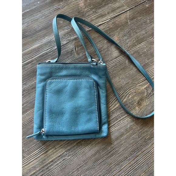 Fossil turquoise crossover leather bag purse hobo y2k vintage shoulder blue - Picture 2 of 11